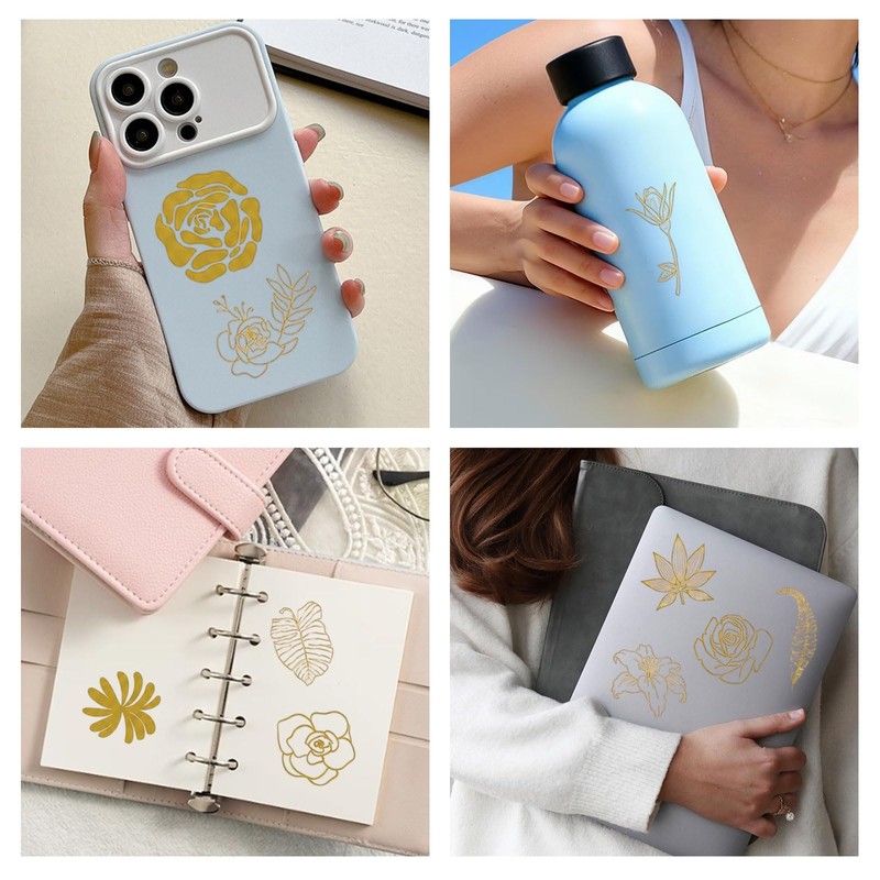 100 pieces gold foil stickers with leaves and flowers for