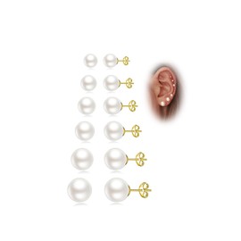 Senteria Gold Stud Earrings for Women Hypoallergenic Small Pearl Stud Earrings Lightweight Shiny Gold Earrings Studs for Women 6 Pairs 3-10MM