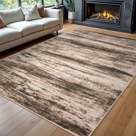KOZYFLY Washable Rugs 8x10 Area Rug Modern Ombre Thin Rugs for Living Room, Washable Large Non-Slip Soft Striped Rug for Bedroom, Print Distressed Blush Brown Abstract Carpet for Laundry/Kid Room