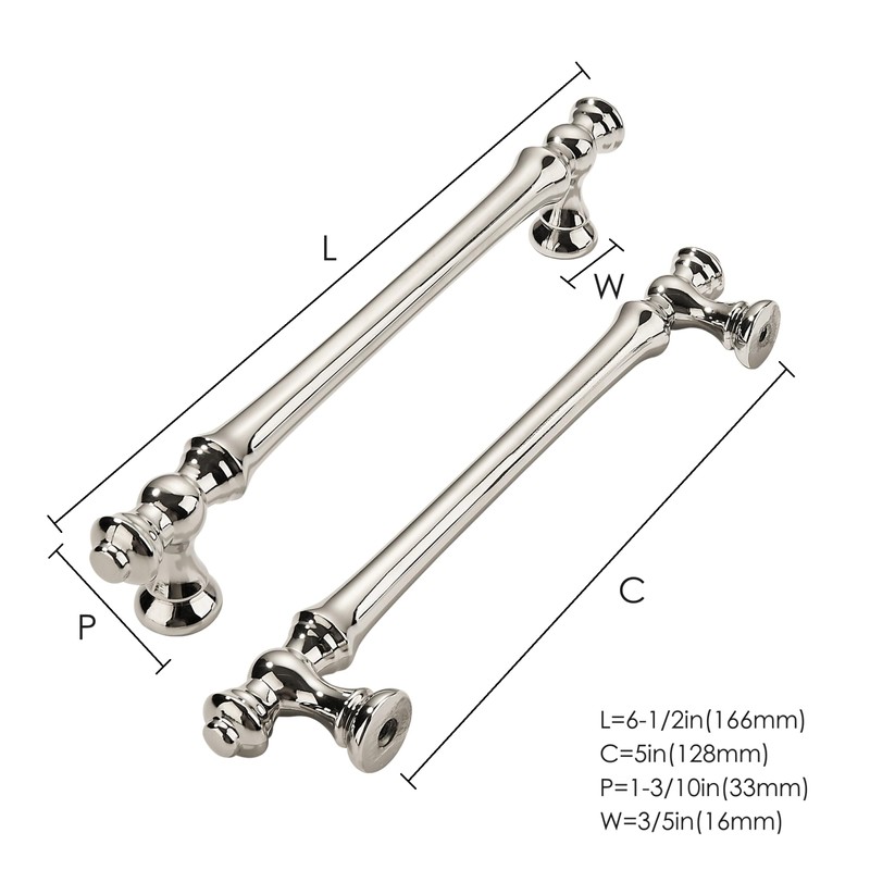 khtumeware 10 Pack 5 Inch(128mm) Polished Nickel Cabinet Pulls Drawer