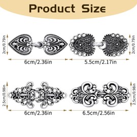 4 Pcs Vintage Sweater Shawl Clips, LIUCONGBD Silver Metal Cardigan Cinch Clip, Retro Cape Pins for Women and Girls Collar Closure, Dresses, Shirt Button, Clothing, Scarf, Waist Brooch