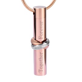 Engravable Cremation Urn Necklace Cylinder Ashes Pendant Keepsake Memorial Jewelry (Rose gold, stainless steel)