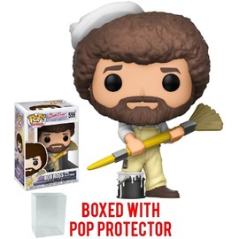 Funko Pop! Television: Bob Ross - The Joy of Painting in Overalls with Paintbrush #559 Vinyl Figure (Bundled with Pop Box Protector Case)