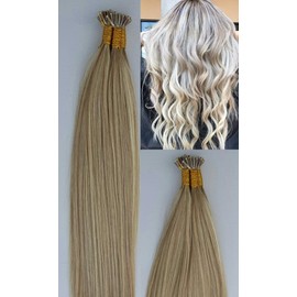 Hair Faux You 18" Remy Straight Pre bonded I Tip Human Hair Extensions Professional Salon, 100 grams 125 strands Per Package, Color # 18/613 Dark Blonde with Platinum Blonde