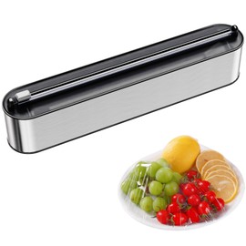 Quasziwa Aluminum Foil & Plastic Wrap Dispenser with Cutter - Magnetic & No-Drill Wall Mount, Stainless Steel Design, Space-Saving Kitchen organizer for Worktops & Cabinets - Fits 12" Rolls, Silver