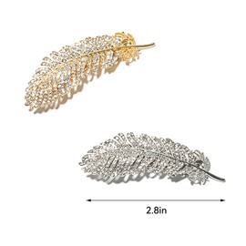 SacJkt Crystal Feather Hair Clips, Vintage Metal Leaf Hair Clip, 2PCS Rhinestone Hair Pin Hair Barrettes Accessories Ponytail Holder Clip for Women and Girls (Silver, Gold)