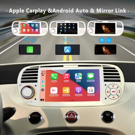 Car Audio for Fiat 500 Upgrade System Hi-Fi Sound with Wireless CarPlay/Android Auto Plug-and-Play Autoradio Models Tuned RDS/AM/FM/USB BT 5.0 Subw EQ SWC (White)