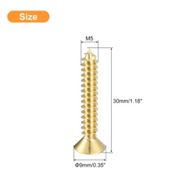 sourcing map 10Pcs Brass Wood Screws, M5 x 30mm Phillips Flat Head Self Tapping Screw WoodWorking Screw for Door Hinges, Wooden Furniture, Home Appliances