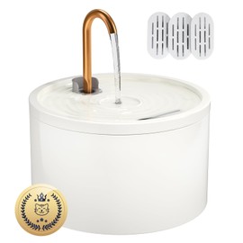 MISFANS Ceramic Cat Water Fountain - 2.1L/71oz - All-Ceramic Body & Pure Copper Water Spout - Non-Toxic - Automatic Pet Drinking Fountain Indoor with Ultra-Quiet Pump, and 3Pcs Filter & Sponge (White)