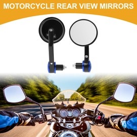 Partuto 1 Set M8 Universal Motorcycle Rear View Mirrors Bar End Side Mirrors Mount Adjustable Aluminum Black Blue Round Shape