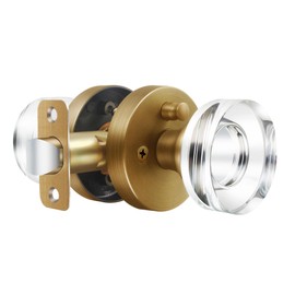 naubea Antique Brass Door Knob Crystal Door Knobs Privacy Door Knobs Interior with Lock, Old Style Glass Door Knob Round Door Knob Antique Door Handle for Bedroom Bathroom Lockable Door Knob