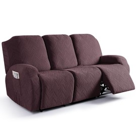 Ruaozz Recliner Sofa Covers Recliner Chair Covers Couch Covers for Reclining Couches with Pockets Washable Furniture Protector with Elastic Bottom (3 Seater, Dark Coffee)