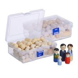 Relaxdays Wooden Figures, Set of 100, Toy Figures for Painting, People, Family, Children, DIY Nativity Figures, Decoration, Natural