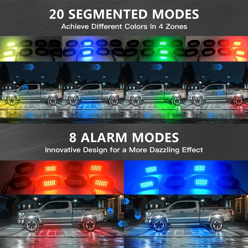 8Pods Segmented Alloy RGB LED Rock Lights for Jeeps Trucks