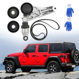 4627038AA-KIT Drive Belt Kit with Belt Tensioner & Idler Pulleys Replacement for Jeep Wrangler JK 3.6L 2012-2018, 4627038AA