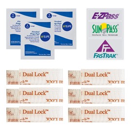 WEUPE EZ Pass/I-Pass/SunPass Adhesive Strips and Mounting Kit, Peel and Stick, Reclosable Fastener, Clear Dual Lock Tape, 12 Strips (3 Sets) with 3 Cleaning Prep Pads