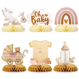 PLUSHCEWT 6 Pcs Baby Shower Decorations ​Honeycomb Centerpieces - Teddy Bear Theme Table Centrepiece for Kids Boys Girls Gender Reveal,Birthday Party Supplies