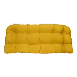 RSH DECOR: Tufted Wicker Loveseat Cushion | 41” x 19" | All-Weather Spun Fabric | Water and Fade-Resistant | Outdoor Settee Cushion for Patio Furniture | Yellow
