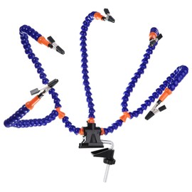 HARFINGTON Soldering Helping Hands, Third Hand Solder Tool Clamp Stand with Flexible Arms 5 Rotatable Alligator Clip for PCB Electronics Repair Assembly Hobby Welding, Blue 11"