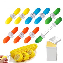 18 Pcs Stainless Steel Corn Cob Holders with Silicone Handle & Convenient Butter Spreading Tool
