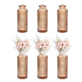 uxcell Amber Glass Bud Vase Set of 6, Small Flower Vases for Centerpiece, Ribbed Vintage Clear Mini Vases in Bulk Assorted for Rustic Wedding Floral Party Home Table Decor