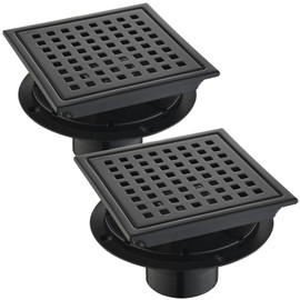 6 Inch Square Shower Drain Set of 2 with Removable, Square Grille, 304 Stainless Steel, Includes Shower Drain Base Hair Filter, Black, for Bathroom, Kitchen, Balcony 2 Pack