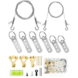 Stalishare Picture Hanging Wire Kit Heavy Duty, 70PCS Mirror Hanging Kit for Large Frame/ Mirror up to 50lbs/ 100lbs, Including Adjustable Picture Wire, Hooks, D Rings, Frame Backing Clip, Mini Level