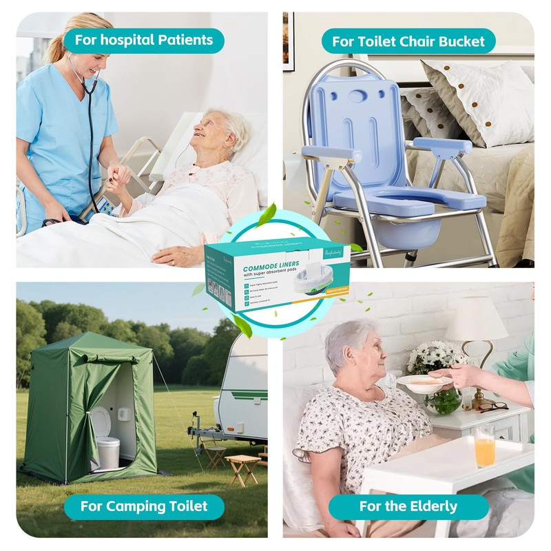 60 Pack Commode Liners with 60 Super Absorbent Pads, Disposable