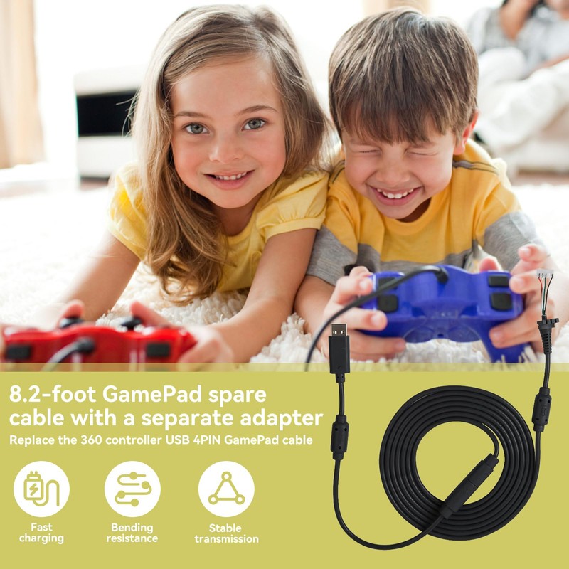 Beufee 360 Controller USB 4Pin Gamepad Cable Replacement with Breakaway