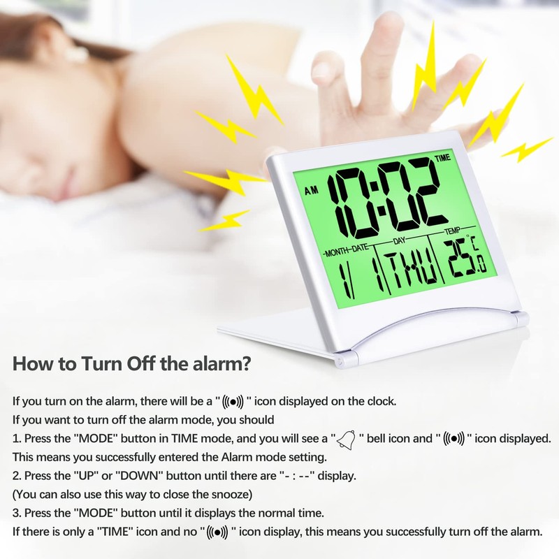 Betus Digital Travel Alarm Clock with Backlight - Foldable Calendar