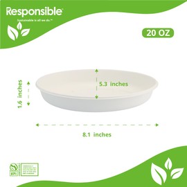 Responsible Products 20 oz Oval Disposable Bowls I Tree-Less™ Compostable Molded Fiber Burrito Bowls I Extra Strength I NO-PFAS I Classic White (50 Count)