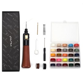 WUTA Repair Stitch Kit Leathercraft Stitch Awl Tool with 25 Colors 0.65mm Wax Thread, for Leather, Belt, Canvas, Fabric, Bag Repair Professional Speedy Stitcher Leather Craft Tool