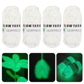 Glow in the Dark Yarn, Pack of 4 Luminous Hand Knitting Yarn, 0.2 mm Diameter, 53 Metres Long, DIY Fabric, Polyester Hand Knitting, Knitting Yarn for Art, Craft, Sewing Beginners (White)