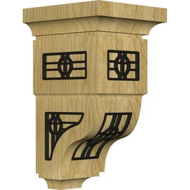 Ekena Millwork CORW05X05X10RYOSBLRO Medium Reyes w/ IronCraft Oslo Inlay Wood Corbels, 5"W x 5 3/4"D x 10"H, Red Oak