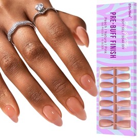 Almond Nail Tips Short - BTArtbox 2 in 1 X-coat Tips Almond Press on Nails Pre-applied Tip Primer, Soft Off Fake Nails Gel Nail Tips, Pre-shaped Ultra Fit Glue on nails, 150Pcs 15 Sizes