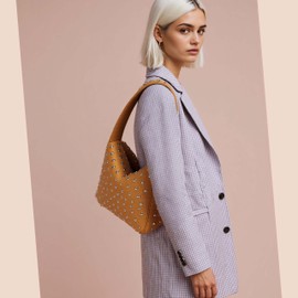 Ansseng Women's Studded Purses Black Shoulder Bag Y2K Purse 90s Punk Vegan Leather Designer Handbags butter yellow purse (Yellow)