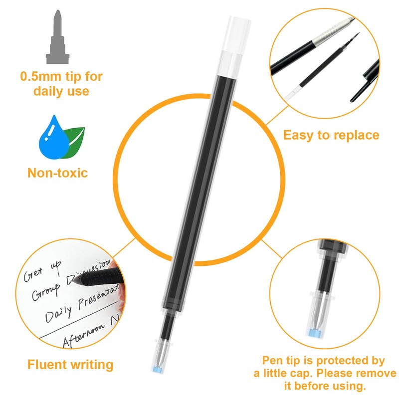 10pcs Replacement Black Pen Refills 0.5mm Black Ink Pen Refills,