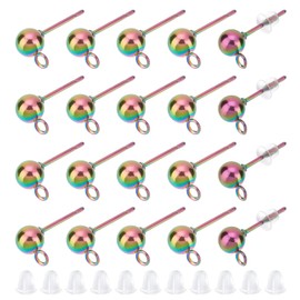 UNICRAFTALE About 50 Sets Rainbow Color Stainless Steel Stud Earring Findings Pin 0.6mm Ball Stud Earring Post with Plastic Ear Nuts Hypoallergenic Earrings for DIY Jewelry Making Hole 1.5mm
