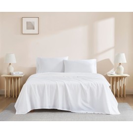 Linen Closet Luxury Cotton 144 Thread Count Organic Cotton 4-Piece Sheet Set, Full, Arctic White