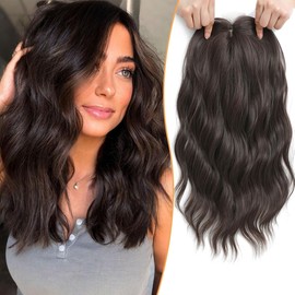 PANEWAY Hair Topper 16 Inch, Wavy Curly Soft Brown Clip-in Wiglet for Women, Synthetic Top Piece to Add Volume & Thickness