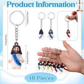 Sumind 48 Pcs Jesus Toys Figurine Christian Keychain Jesus Doll Religious Keychain Bulk Classic Christian Rings for Christ(Multicolor,White Jesus Loves You)