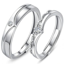 Anillo Pareja Ajustable, Anillo Ajustable de Plata de Ley 925 Boda 1 Quilates de Moissanita Aniversario para Hombre Mujer, Conjuntos de Novios Para Sa