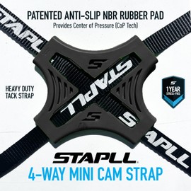 STAPLL Mini-Cam Tack Strap, 4-Way Nylon Cam-Buckle Strap with Anti-Slip NBR Rubber Pad, Adjustable Luggage Cam-Buckle Straps with Heavy Duty Hooks for Secure Tarp Tie Down, Black (2-Pack)