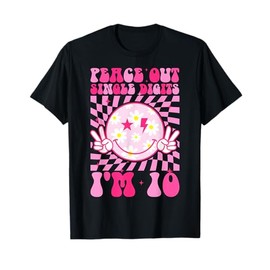 Peace Single Digits I'm 10 Smile Face For Birthday Girls T-Shirt