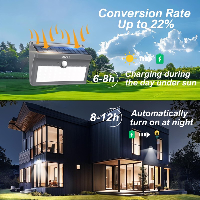 JEJOT 6 Pack Solar Motion Lights Outdoor Waterproof, 270° Wide