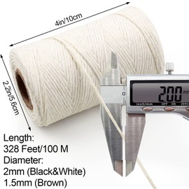 984 Ft Twine String, Natural Jute Twine, 2mm Thin White Cotton Twine Rope, 10ply Black Cotton Twine for Crafts, Art, Gardening Plants, Gift Wrapping, Decoration, Packing String Bulk(3 Rolls)