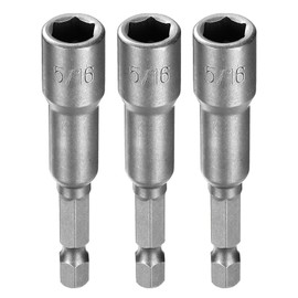 HARFINGTON 3pcs Hex Nut Driver Drill Bit 5/16" 6-Point Socket 1/4" Hex Shank Nut Setter CR-V Steel Quick-Change Nut for Power Drills Impact Drivers, Silver Tone