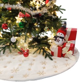 Climafusion 48 Inches Christmas Tree Skirt, Xmas Faux Fur Tree Skirts for Xmas Tree Holiday Party Decorations White Plush Gold Sequin Snowflake