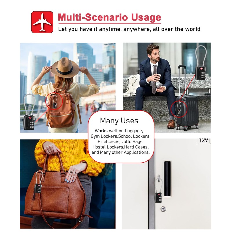 NAGE TSA Approved Luggage Locks, 3 Digit Suitcase Locks, Flexible
