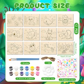Shinybox Craft Kits for Kids, 12 Pieces Unfinished Wooden Animal Drawing Board with Jute Rope, Diamond Stickers, Colours, DIY Wooden Drawing Board for Hanging, DIY, Pyrography, Painting and Decorating
